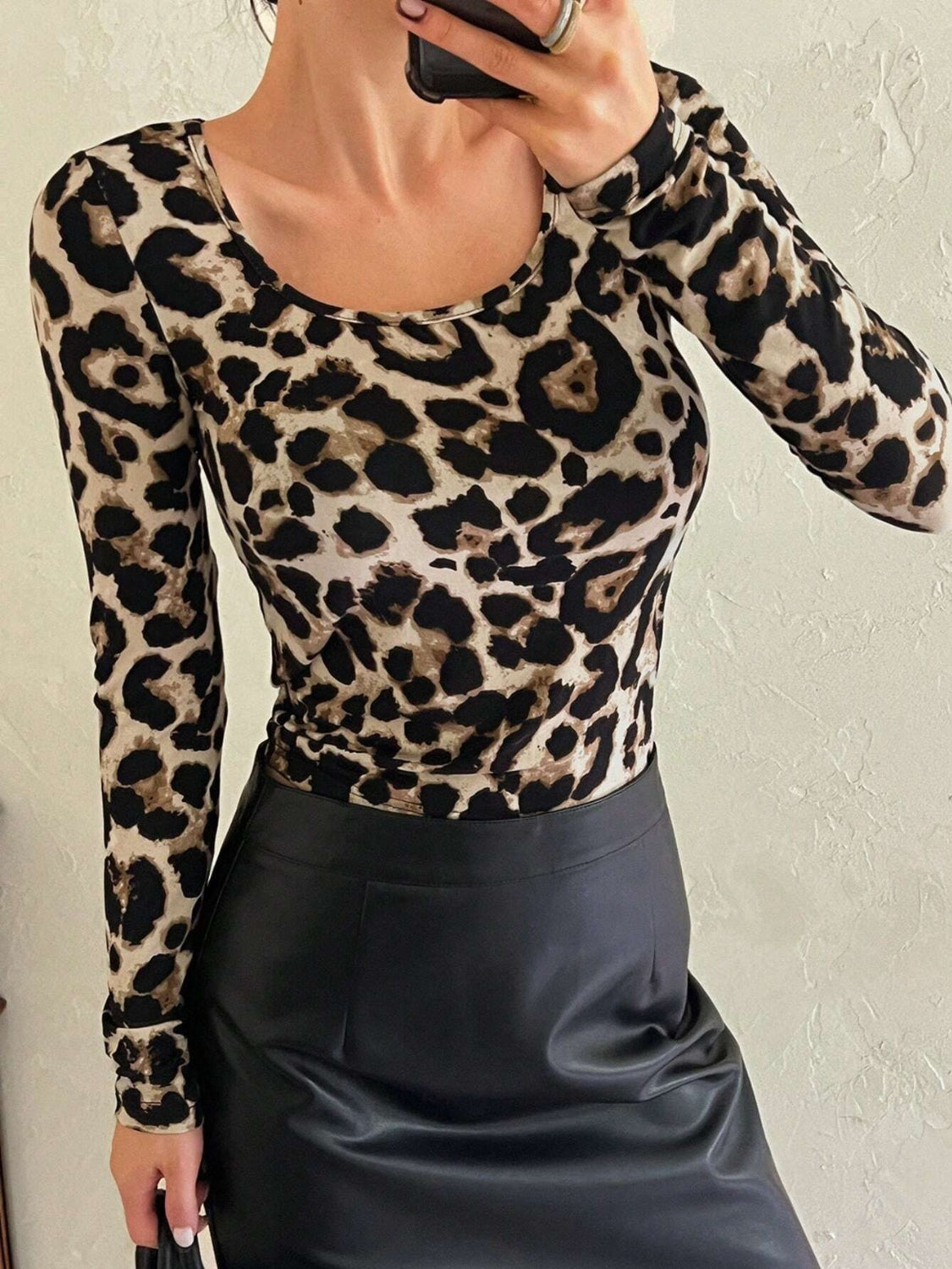 Leopard Scoop Neck Long Sleeve T-Shirt - Little Miss Vanilla