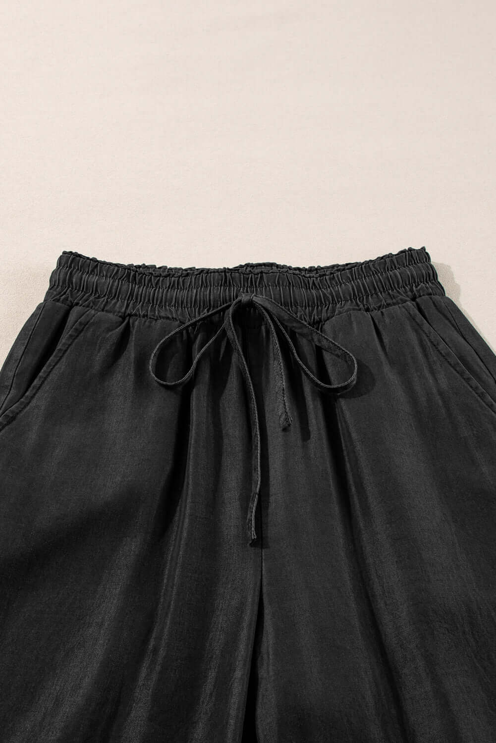 Black Drawstring High Waist Wide Leg Denim Pants