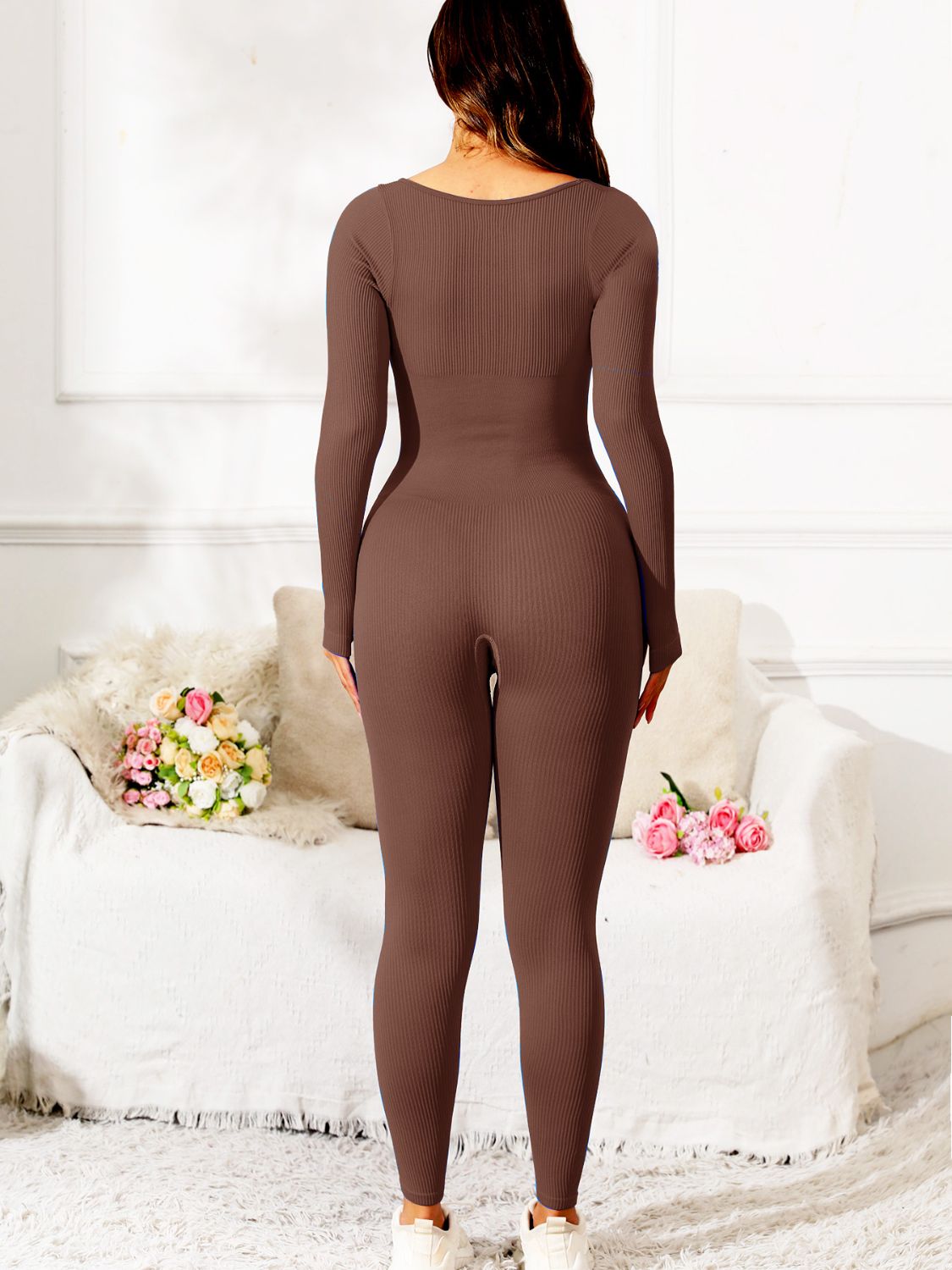 Scoop Neck Long Sleeve Active Jumpsuit - Little Miss Vanilla