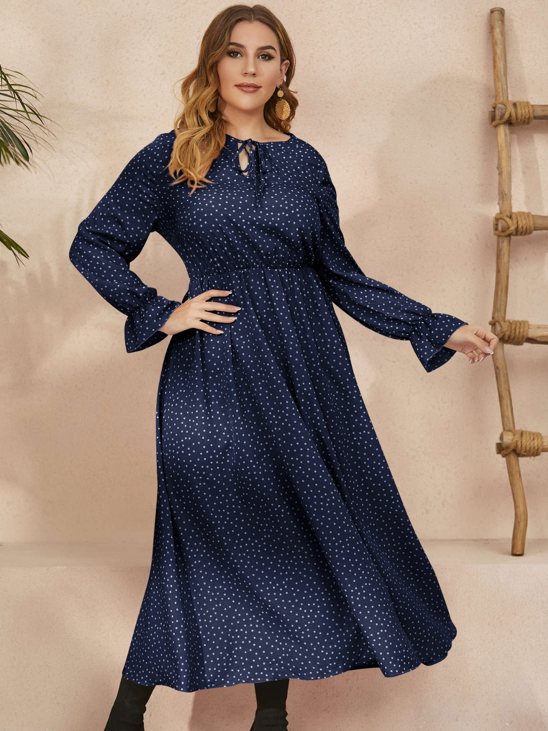 Honey Plus Size Ruffled Polka Dot Long Sleeve Midi Dress - Little Miss Vanilla