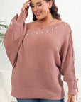 Plus Size One Shoulder Beaded Sweater - Little Miss Vanilla