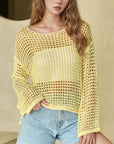 Openwork Round Neck Dropped Shoulder Knit Cover Up - Little Miss Vanilla