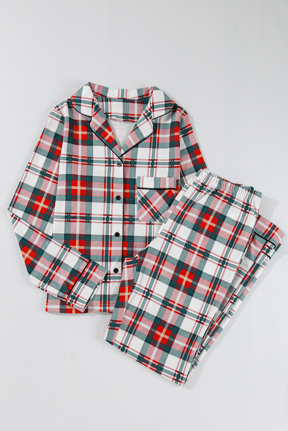 Red Christmas Plaid Print Two Piece Long Sleeve Pajamas Set - Little Miss Vanilla