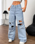 Distressed Wide Leg Jeans with Pockets - Little Miss Vanilla