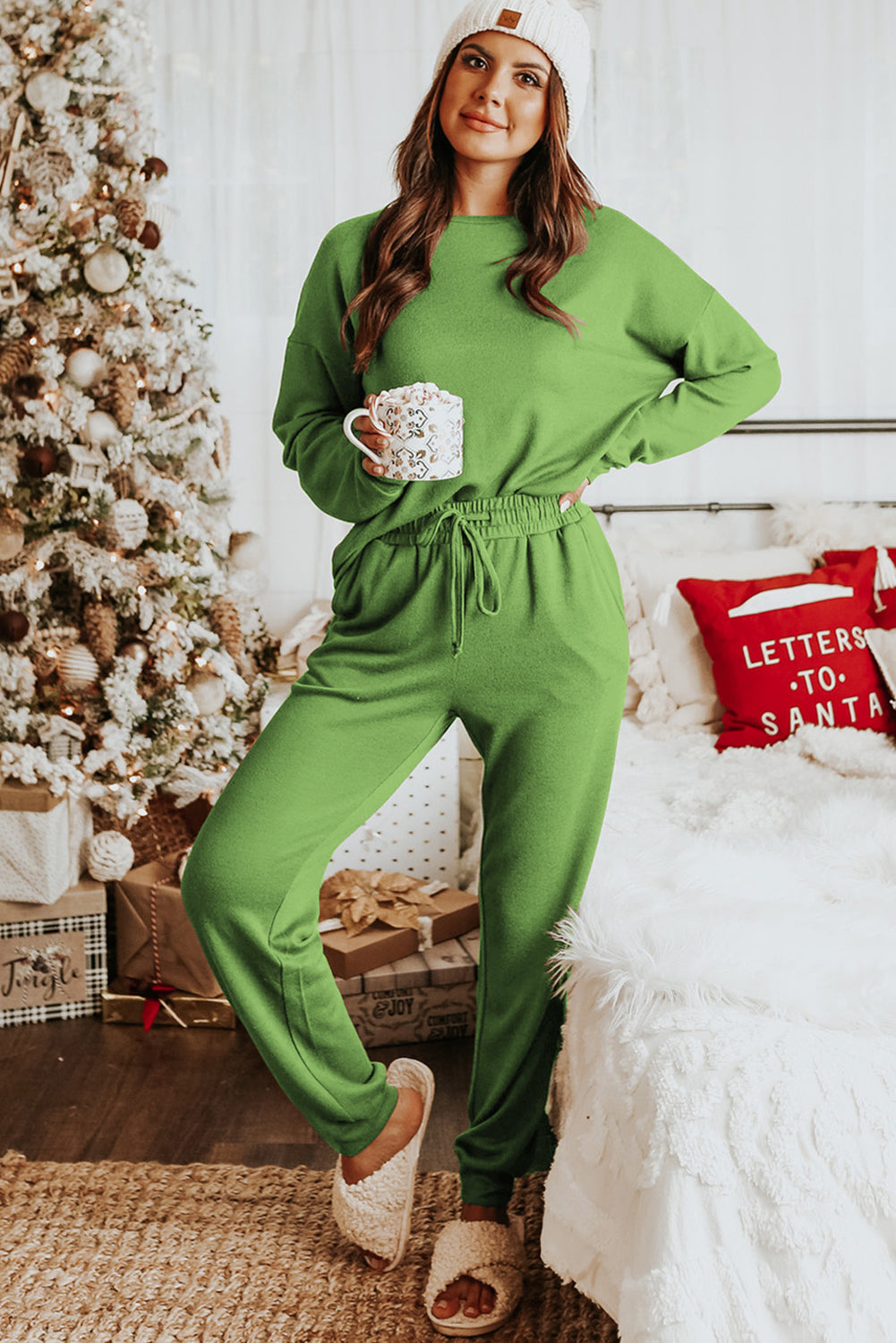 Spinach Green Long Sleeve Pullover and Jogger Pants Lounge Set - Little Miss Vanilla