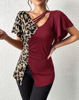 Ruched Leopard Flutter Sleeve T-Shirt - Little Miss Vanilla