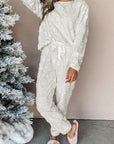 Light Grey Leopard Textured Loose Fit Fleece Lounge Set - Little Miss Vanilla