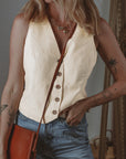 White Slim Fit Buttoned V Neck Vest - Little Miss Vanilla