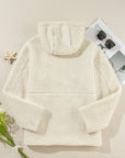 Beige Fleece Zip Up Drawstring Hooded Pocketed Jacket - Little Miss Vanilla