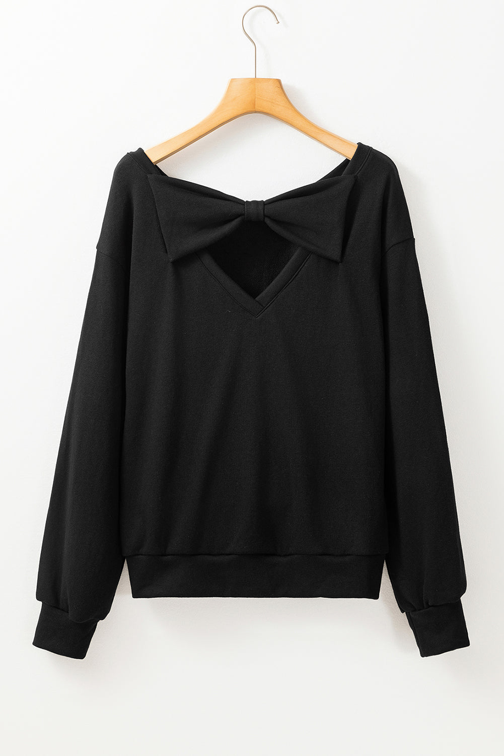 Bow Cutout Round Neck Long Sleeve Sweatshirt - Little Miss Vanilla