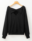 Bow Cutout Round Neck Long Sleeve Sweatshirt - Little Miss Vanilla