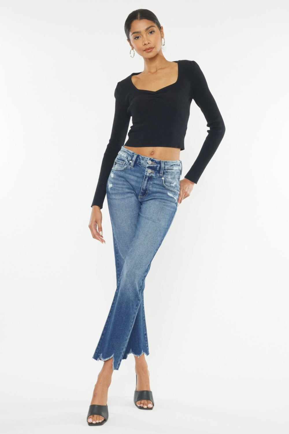 Kancan High Rise Wide Waistband Slim Straight Jeans - Little Miss Vanilla