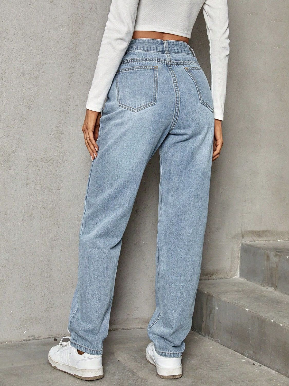 Asymmetric Waist Jeans with Pockets - Little Miss Vanilla