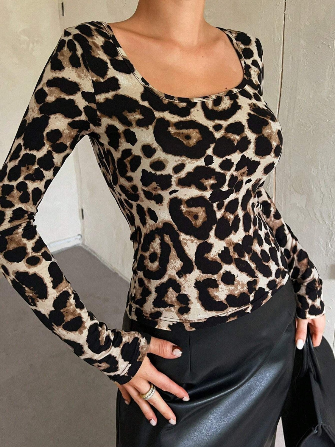 Leopard Scoop Neck Long Sleeve T-Shirt - Little Miss Vanilla