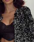 Black Sequined Open Front Cropped Jacket - Little Miss Vanilla