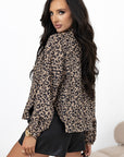 Dark Khaki Leopard Print Corduroy Irregular Hem Buttoned Jacket - Little Miss Vanilla