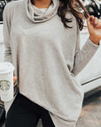 Side Slit High-Low Cowl Neck Long Sleeve Blouse - Little Miss Vanilla