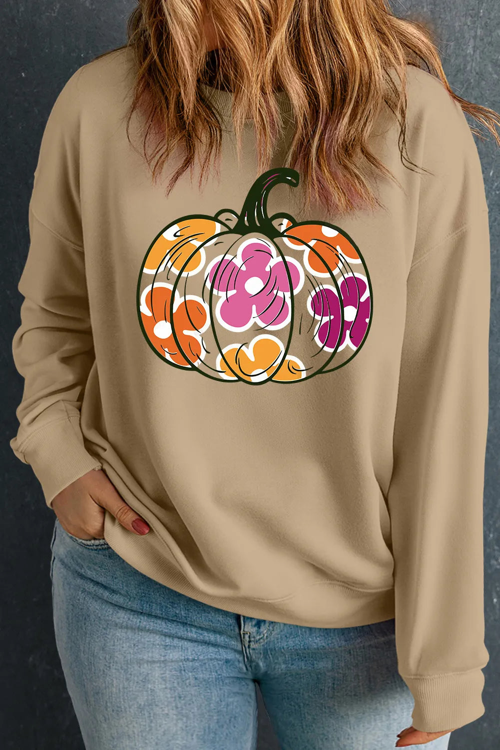 Plus Size Pumpkin Graphic Dropped Shoulder Sweatshirt - Little Miss Vanilla