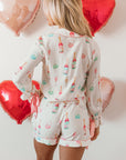 White Christmas Wine Glass Print Bow Knot Two Piece Pajama Set - Little Miss Vanilla