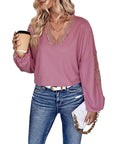 Women's Lace V-neck Long Sleeve Top