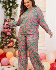 Plus Size Printed Round Neck Long Sleeve Top and Pants Set - Little Miss Vanilla