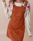 Cinnamon Solid Front Pockets Sleeveless Corduroy Overall Dress - Little Miss Vanilla