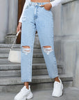 Distressed High Rise Jeans with Pockets - Little Miss Vanilla