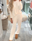 Beige Checkered Print Long Sleeve Top and Pants Lounge Set - Little Miss Vanilla