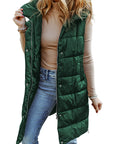 Green Hooded Long Quilted Vest Coat - Little Miss Vanilla