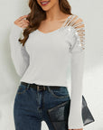 Rhinestone Cutout Long Sleeve T-Shirt - Little Miss Vanilla