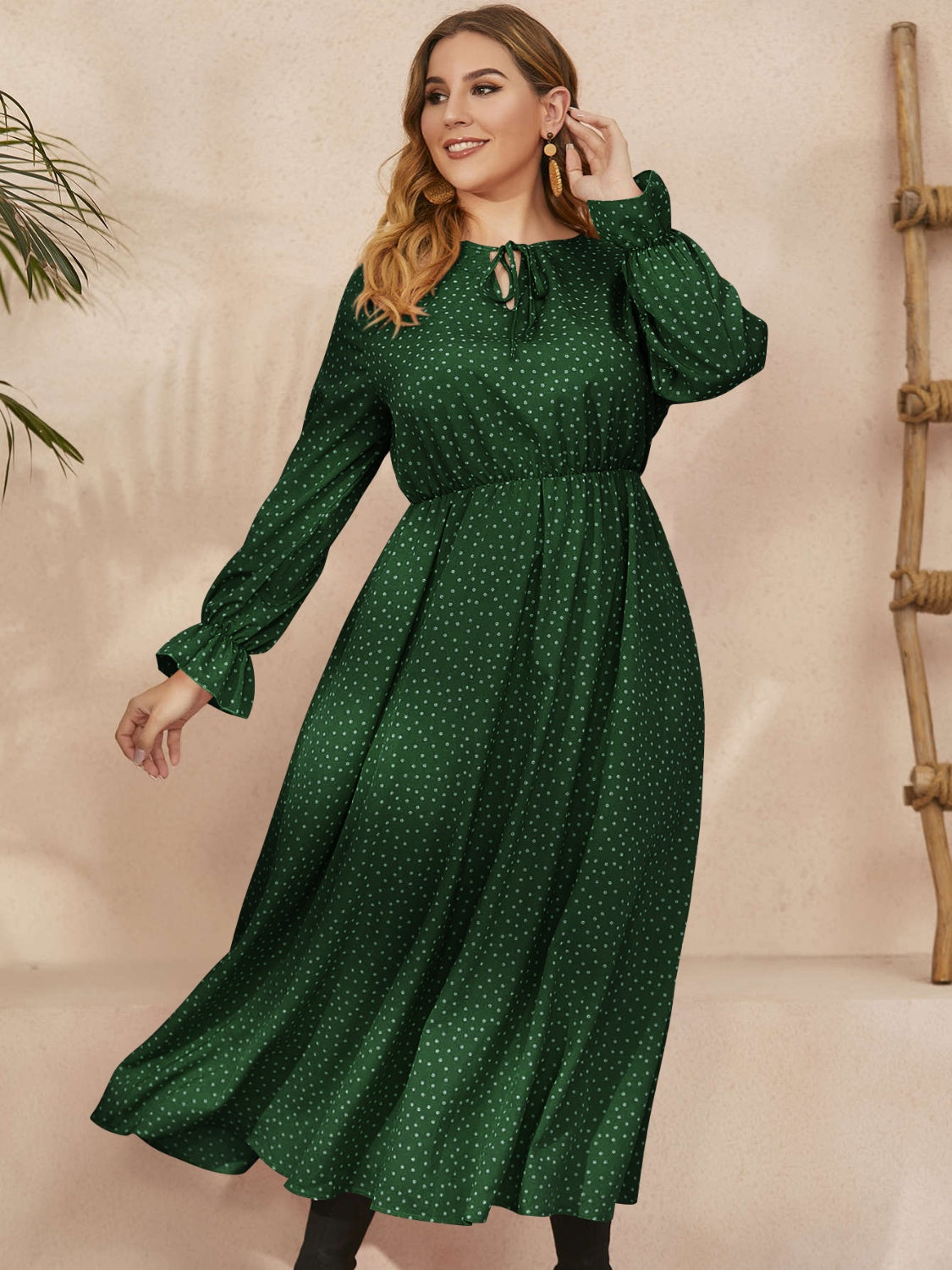 Honey Plus Size Ruffled Polka Dot Long Sleeve Midi Dress - Little Miss Vanilla