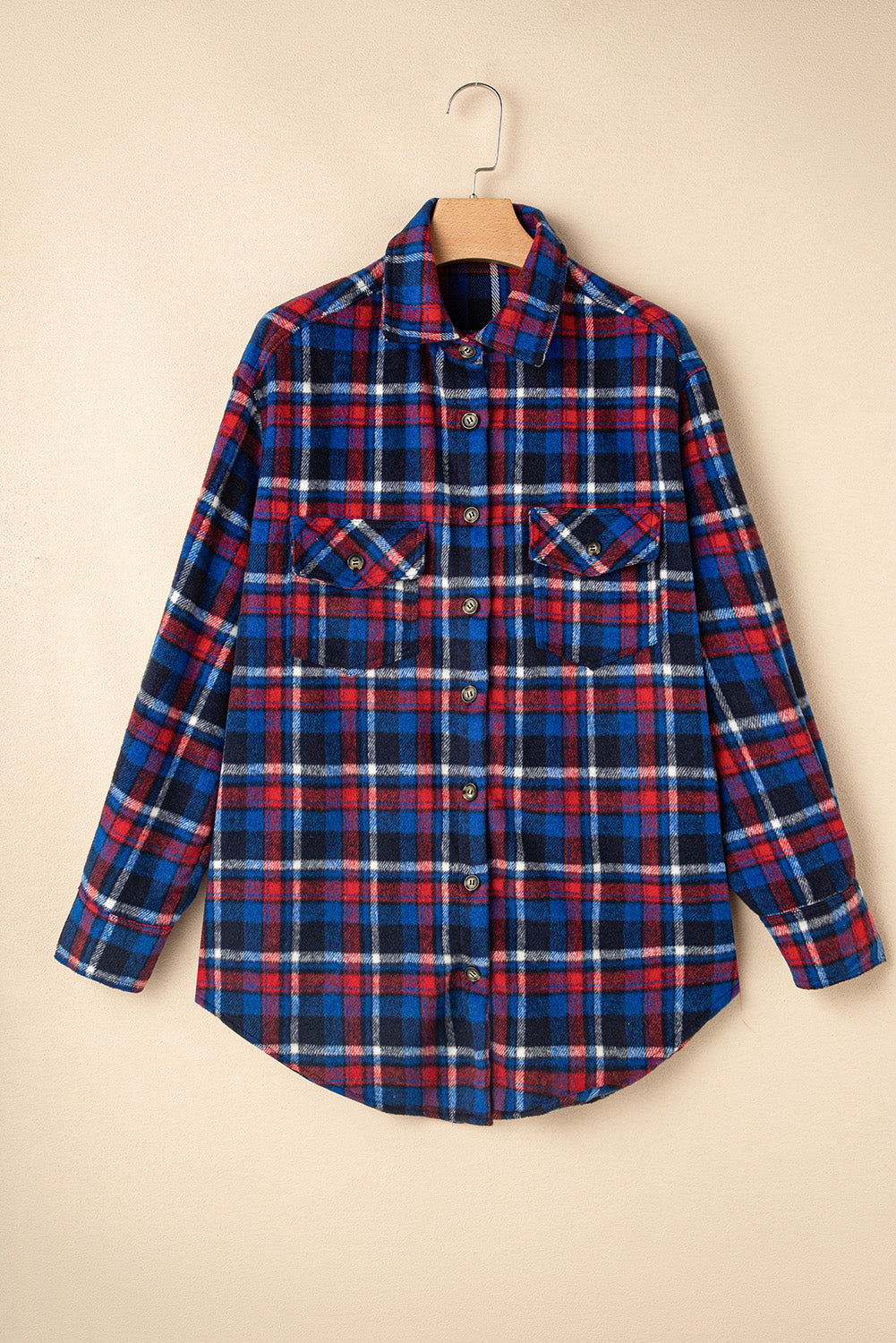 Navy Blue Plaid Flap Pocket Button Up Shacket - Little Miss Vanilla