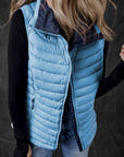 Sky Blue Plush Collared Quilted Zipped Puffer Vest - Little Miss Vanilla