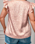 Plus Size Ruffled Leopard Round Neck Blouse - Little Miss Vanilla