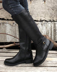 Black Side Zipper Knee High Chunky Low Heel Boots - Little Miss Vanilla