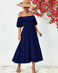 Off-Shoulder Balloon Sleeve Midi Dress - Little Miss Vanilla