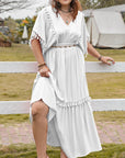 Plus Size Tassel Smocked V-Neck Half Sleeve Dress - Little Miss Vanilla