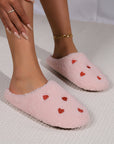 Pink Heart Shape Embroidered Slip On Plush Slippers - Little Miss Vanilla