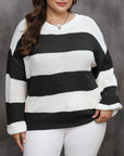 Plus Size Striped Round Neck Long Sleeve Sweater - Little Miss Vanilla