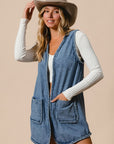 BiBi Braided Trim Open Front Denim Vest with Pockets - Little Miss Vanilla