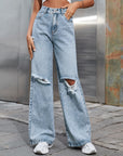 Distressed Wide Leg Jeans with Pockets - Little Miss Vanilla