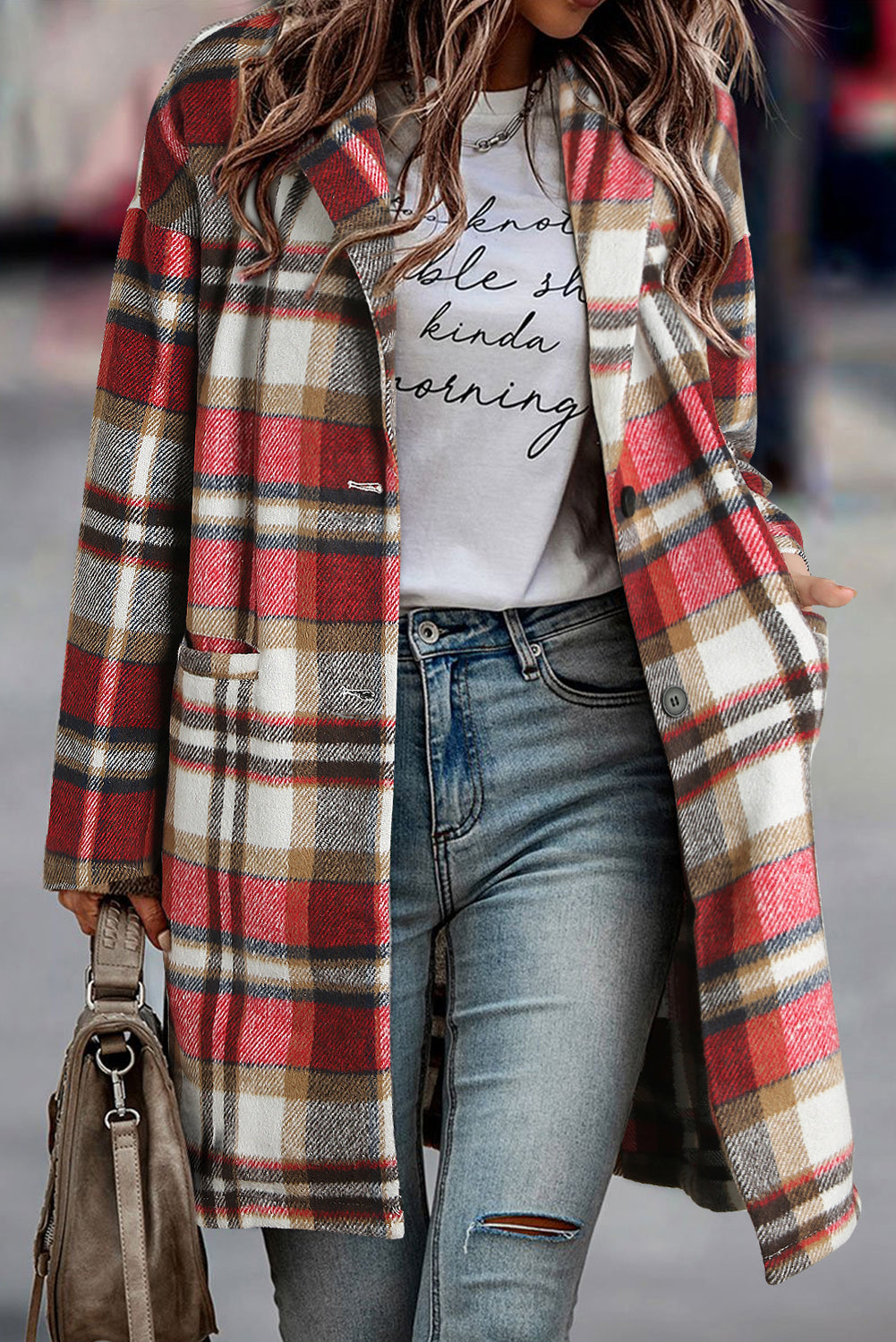 Fiery Red Plaid Button Up Lapel Jacket - Little Miss Vanilla