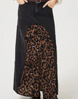 Slit Leopard Midi Denim Skirt - Little Miss Vanilla