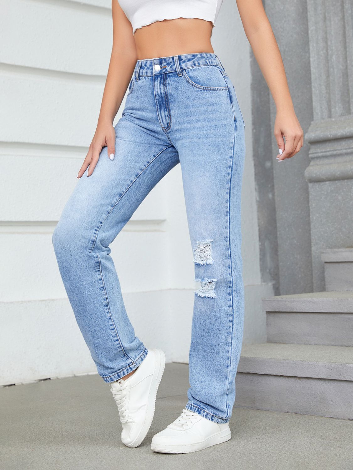 Distressed Jeans with Pockets - Little Miss Vanilla