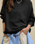 Side Slit Round Neck Long Sleeve Sweatshirt - Little Miss Vanilla