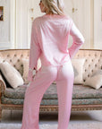 Light Pink Satin Knot Accent Shirt and Ruffled Pants Lounge Set - Little Miss Vanilla