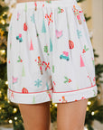 White Christmas Print Short Sleeve Shirt and Shorts Pajama Set - Little Miss Vanilla