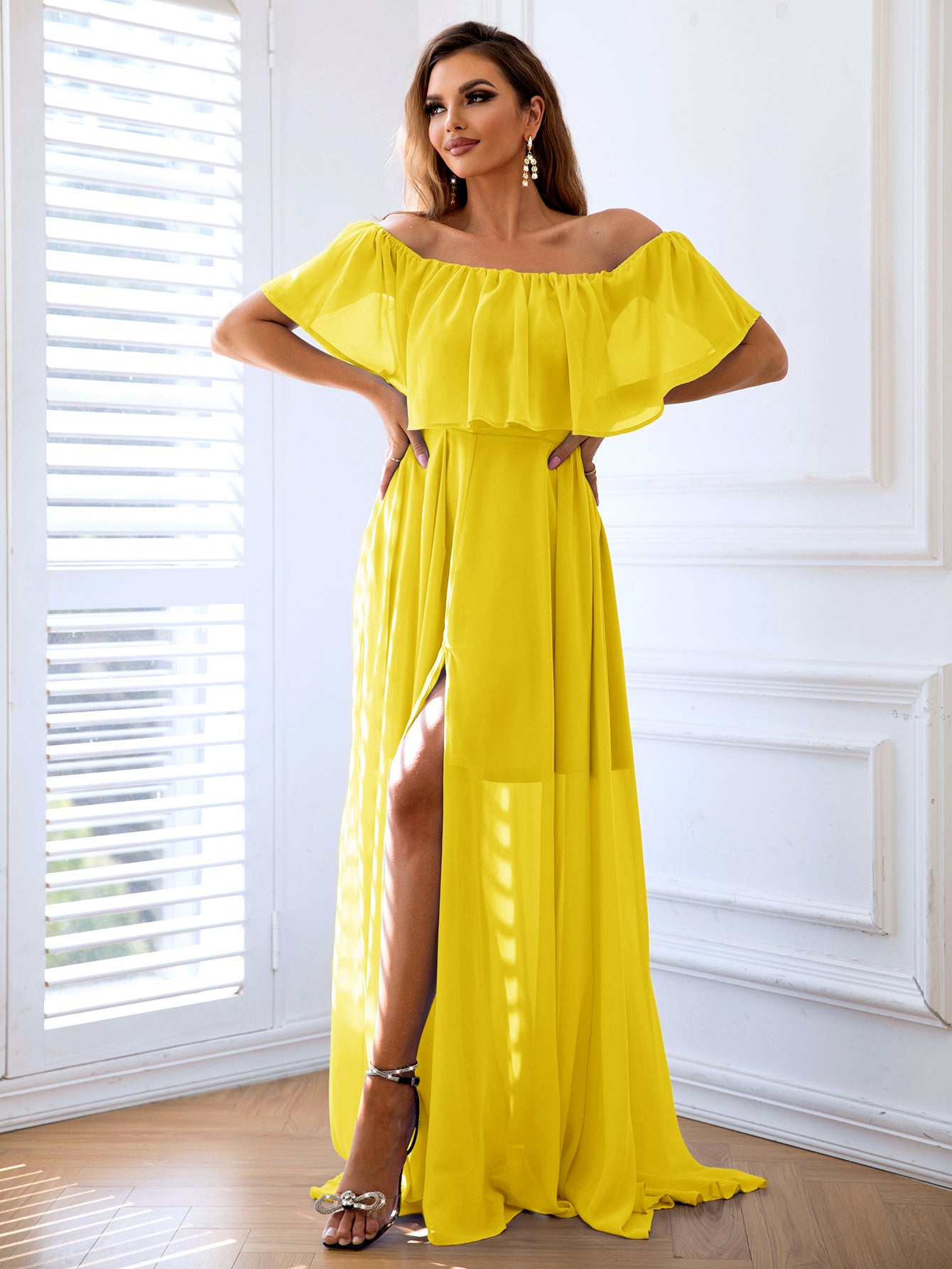 Off-Shoulder Layered Split Maxi Dress - Little Miss Vanilla