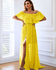 Off-Shoulder Layered Split Maxi Dress - Little Miss Vanilla