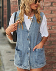 Full Size V-Neck Button Up Denim Vest - Little Miss Vanilla